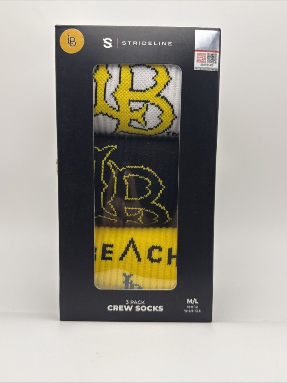 Strideline Long Beach University Crew Socks 3 Pack Premium Knit Unisex M/L